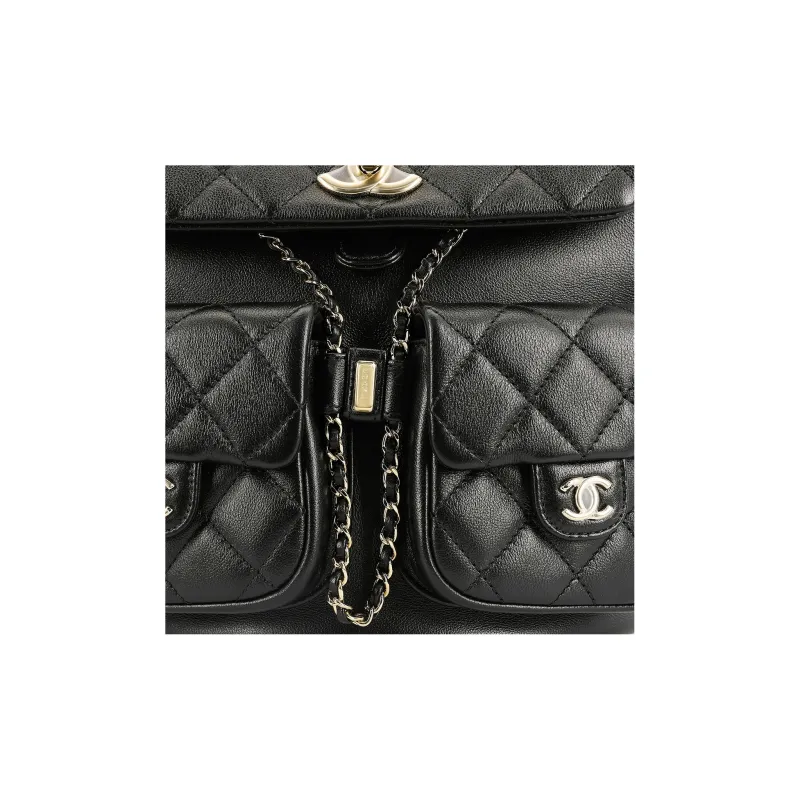 CHANEL Duma Calfskin Backpack Tubas Women's Black-4
