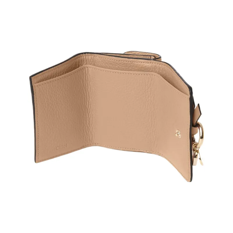 Chloe Alphabet Grained Calfskin Card Holder Wallet Mini Women's Light Umber-2