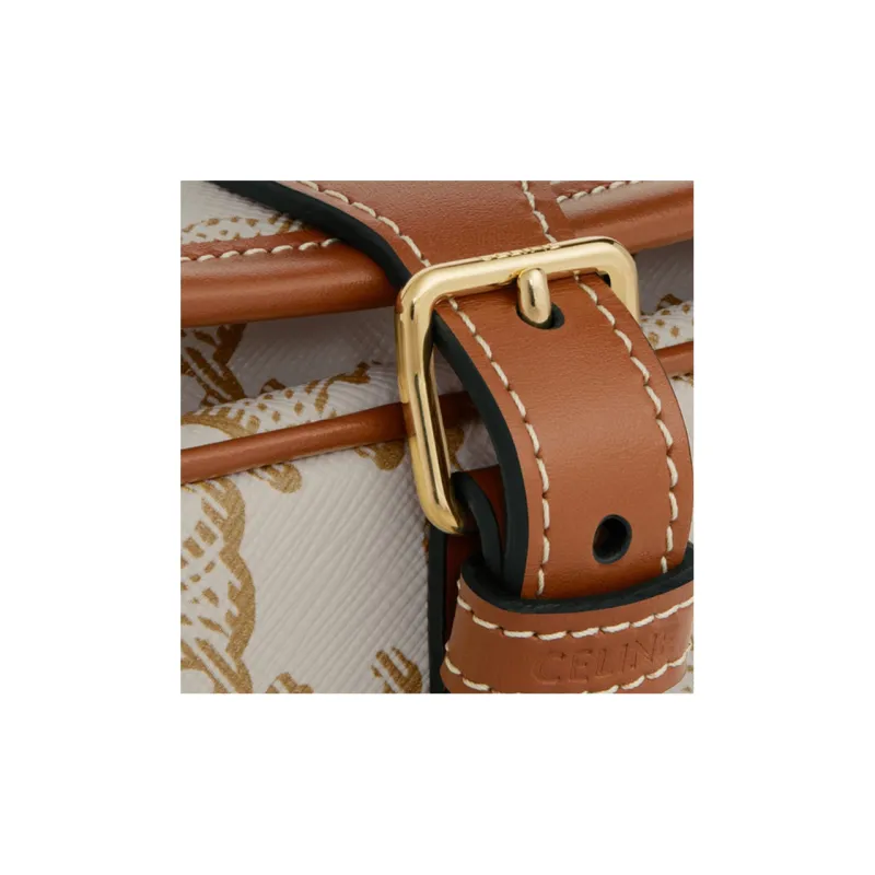 CELINE Cow Leather Messenger Bag, Saddle Bag, Handbag, Shoulder Bag, Crossbody Bag Medium Size Women's Candy/White-3