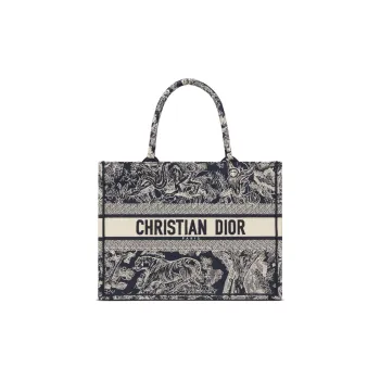 DIOR Medium DIOR Book Tote Blue And Ecru Toile De Jouy Reverse Embroidery