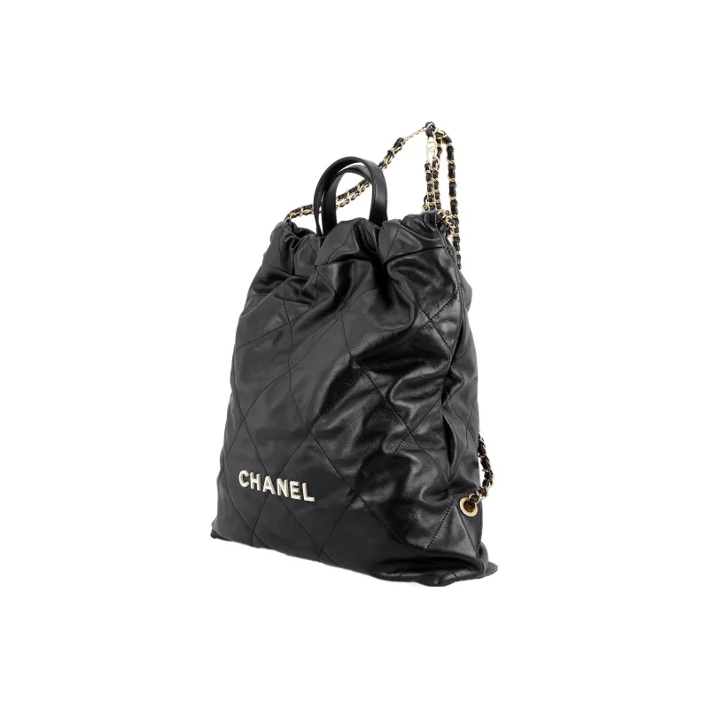 CHANEL 22SS Spring And Summer 22Bag Shiny Cow Leather Handheld Backpack Tubas Women's Black White Text-1