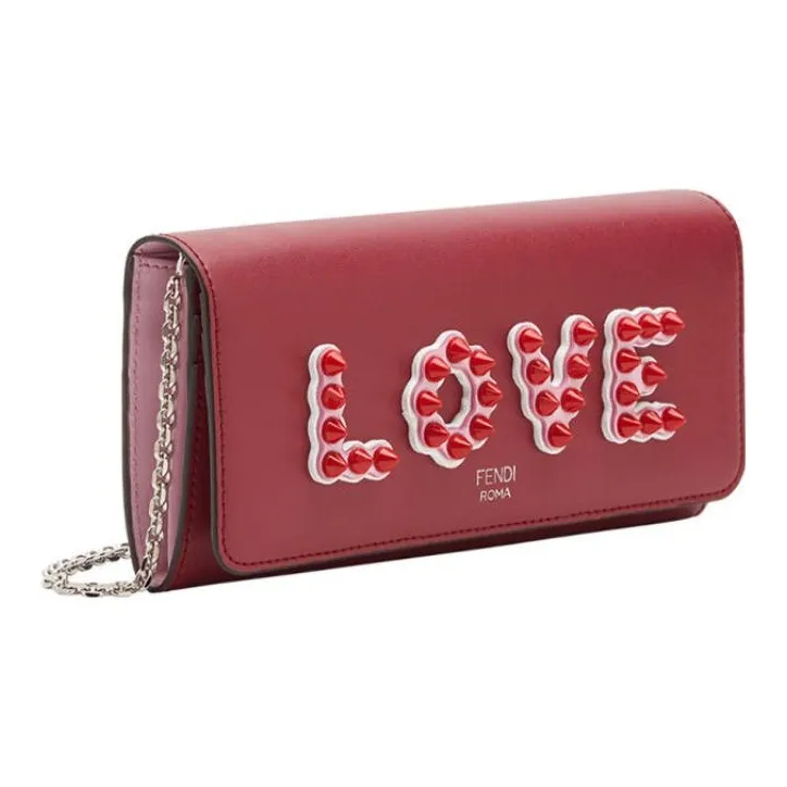 FENDI Calfskin Shoulder Bag Women's Red-1