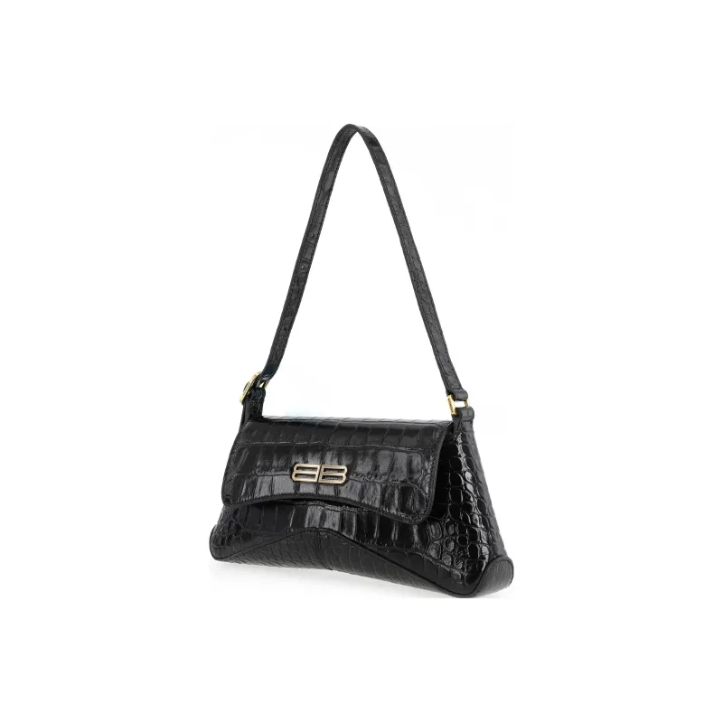 Balenciaga Xx Crocodile Embossed Flap Bag Small Black-1