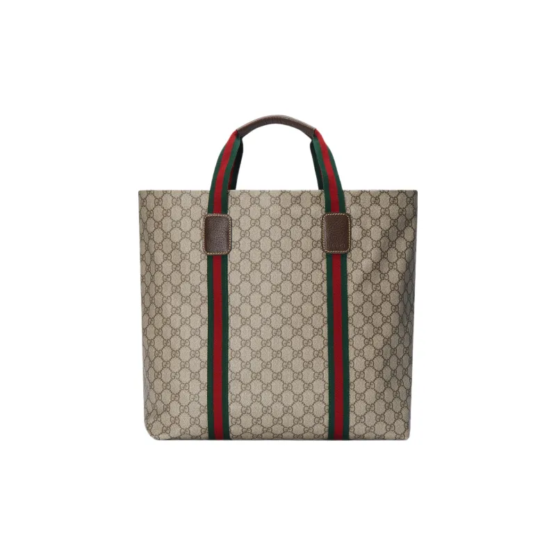 GUCCI Canvas Canvas Bag Tote Bag Shopping Bag Handbag Medium Size Men's Beige/Ebony-3