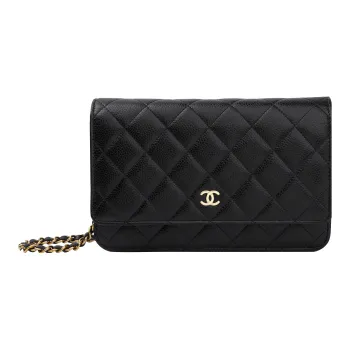 CHANEL Wallet On Chain Quilted Caviar Gold tone Black