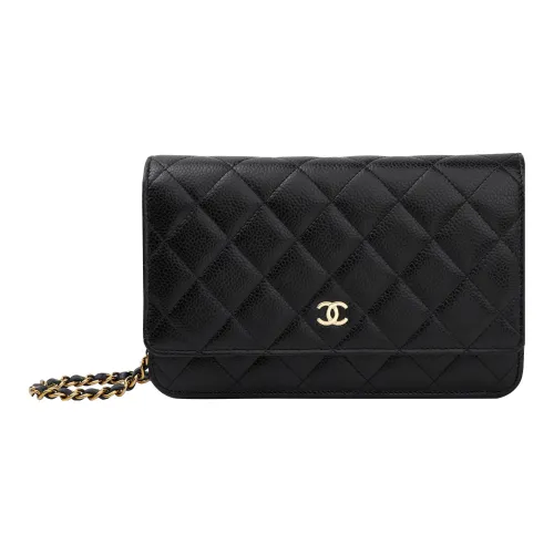 CHANEL Wallet On Chain Quilted Caviar Gold-tone Black