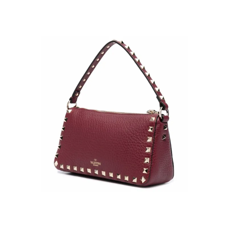 Valentino Rockstud Grained Cow Leather Shoulder Bag Women's Burgundy-1