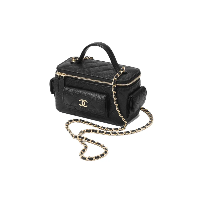 CHANEL Caviar Cow Leather Box Bag, Handbag, Crossbody Bag Women's Black-1