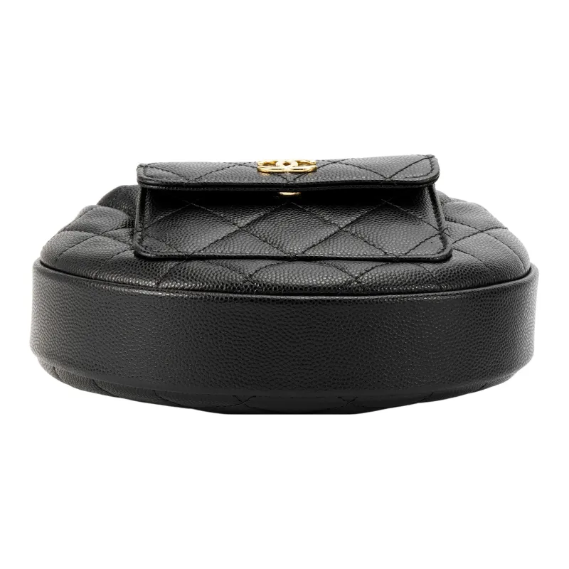 CHANEL Grain Litchi Cow Leather With Caviar Cow Leather Crescent Bag Clutch Handbag Mini Women's Black-3