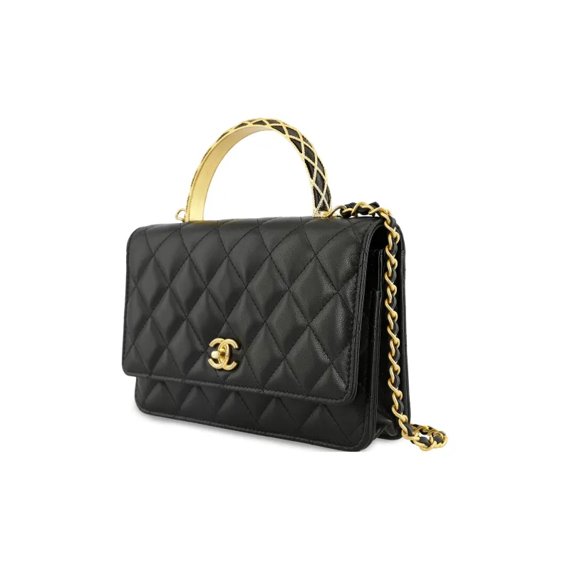 CHANEL Sheepskin Chain Shoulder Bag, Crossbody Bag Women's Black-1