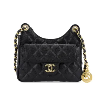 CHANEL 23P Spring Summer HOBO Grained Embossed Cow Leather Hobo Bag Crossbody Bag Shoulder Bag Small Size Women's Black