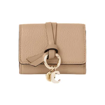 Chloe Alphabet Grained Calfskin Card Holder Wallet Mini Women's Light Umber