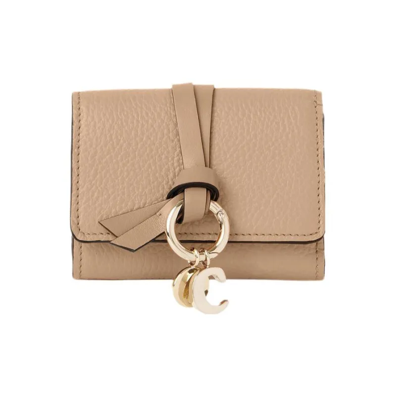 Chloe Alphabet Grained Calfskin Card Holder Wallet Mini Women's Light Umber-0