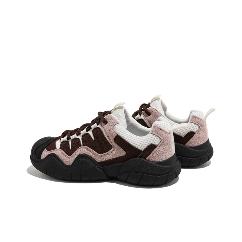 HUANQIU Anti Slip Wear Resistant Low Top Chunky Sneakers Women's Pink Brown-4