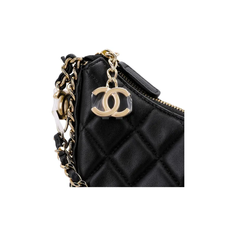 CHANEL Lambskin Dumpling Bag, Hobo Bag, Crossbody Bag, Shoulder Bag Women's Black-3
