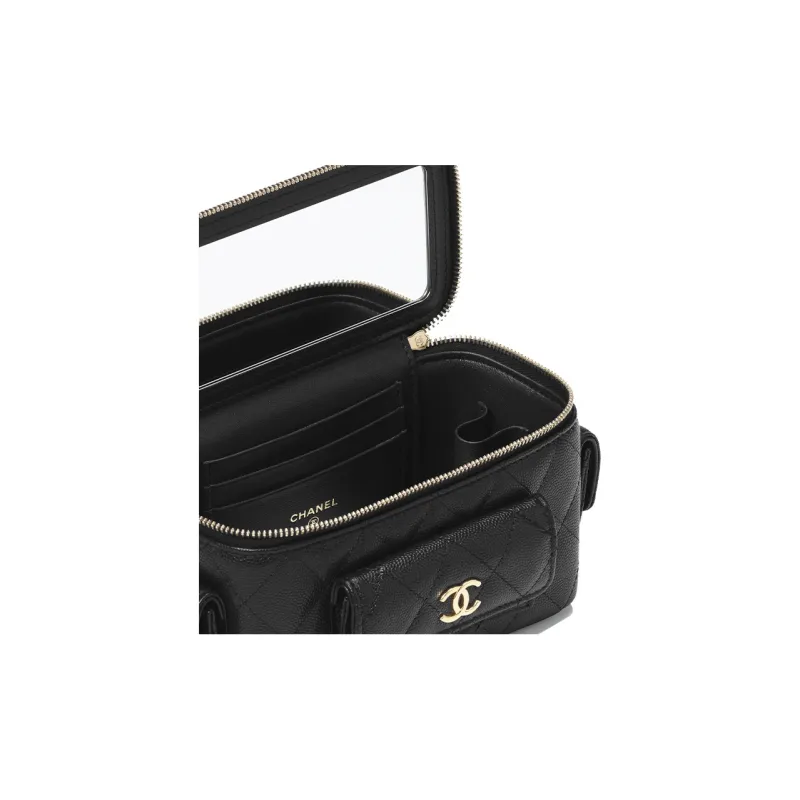 CHANEL Caviar Cow Leather Box Bag, Handbag, Crossbody Bag Women's Black-3