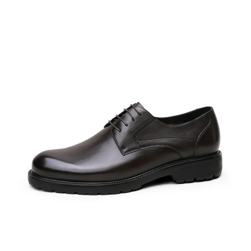 GOLDLION Dress Shoes Men Low Top Black/Coffee-6