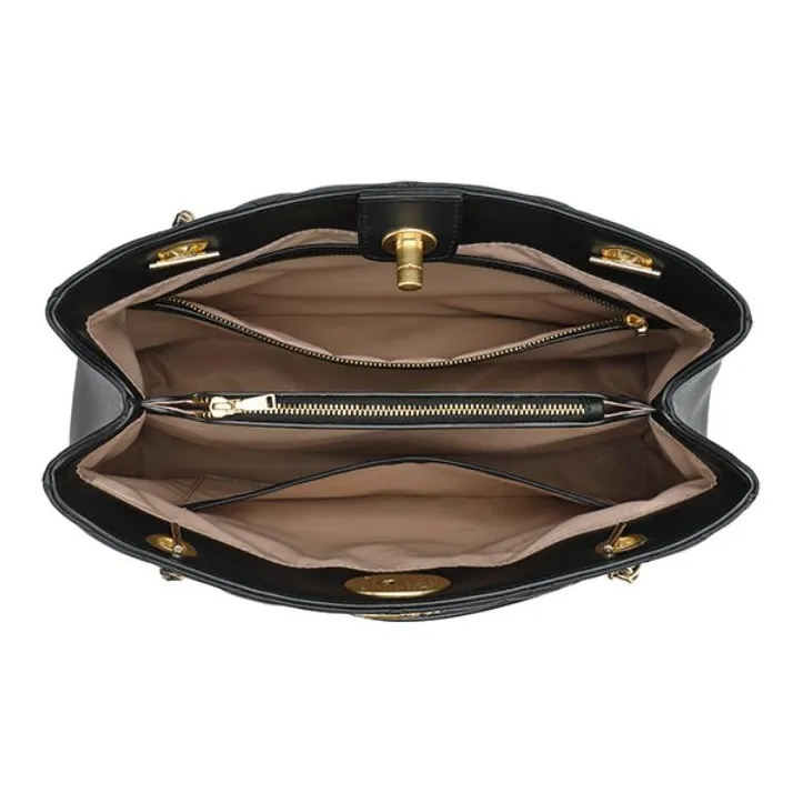 GOLDLION Cow Leather Shoulder Bag Women's Black-6