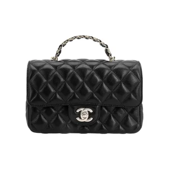CHANEL Lambskin Long Chain Bag, Shoulder Bag, Crossbody Bag Mini Women's Black