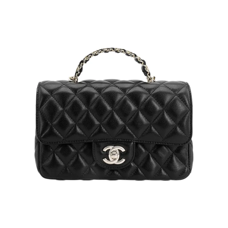 CHANEL Lambskin Chain Bag, Shoulder Bag, Crossbody Bag Mini Women's Black-0