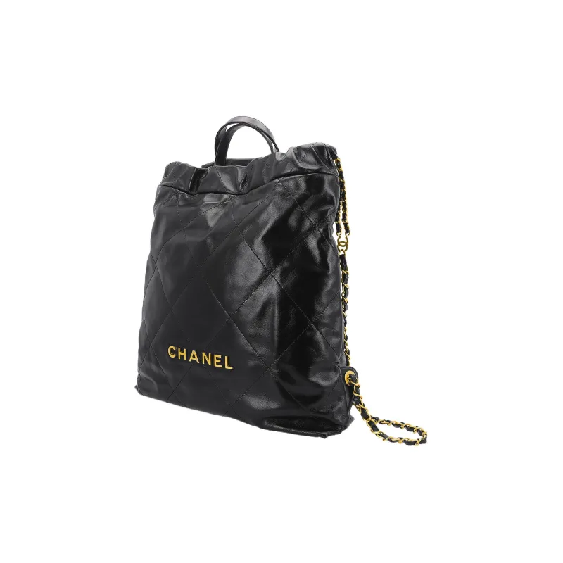 CHANEL 22Bag Shiny Calfskin Backpack Tubas Women's Black-1