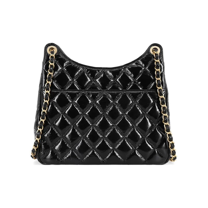 CHANEL Calfskin Hobo Bag, Single Shoulder Crossbody Bag Medium Size Women's Black-2