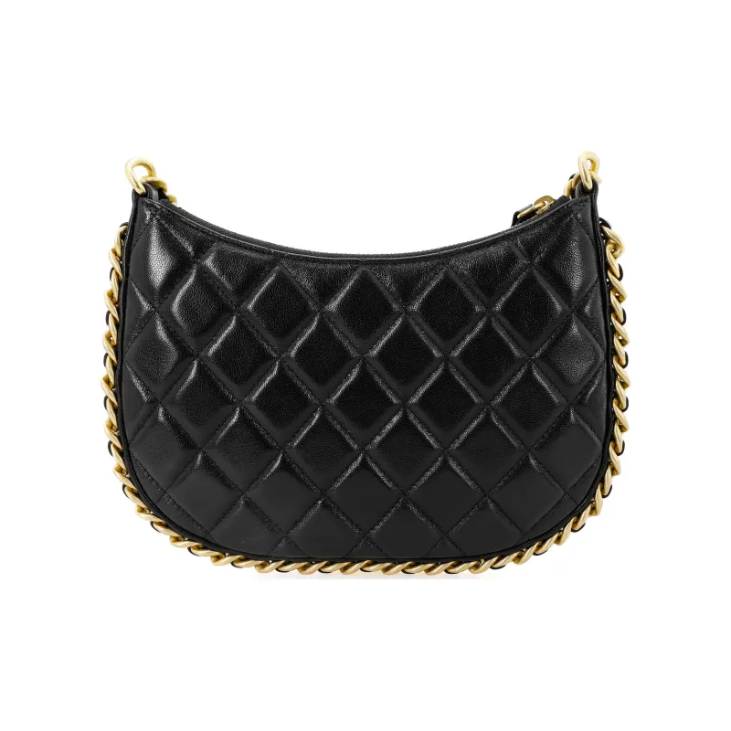 CHANEL Lambskin Hobo Bag, Shoulder Bag, Handbag Trumpets Women's Black-2