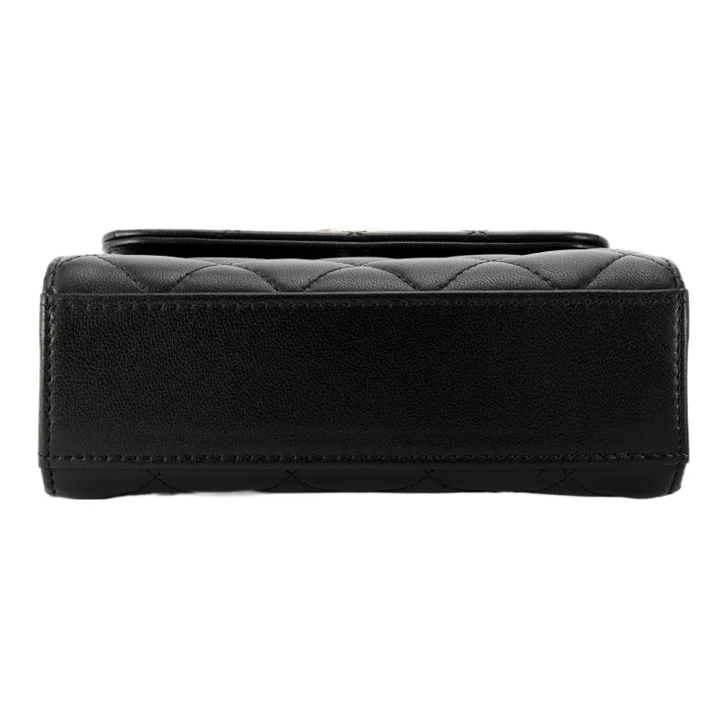 CHANEL Sheepskin Small Square Bag Shoulder Bag, Crossbody Bag Women's Black-3