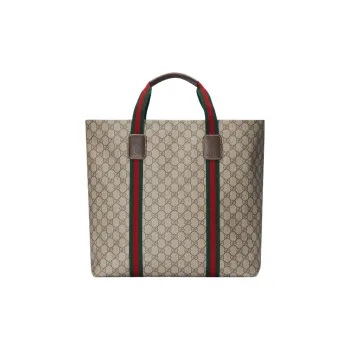 GUCCI Canvas Canvas Bag Tote Bag Shopping Bag Handbag Medium Size Men's Beige/Ebony