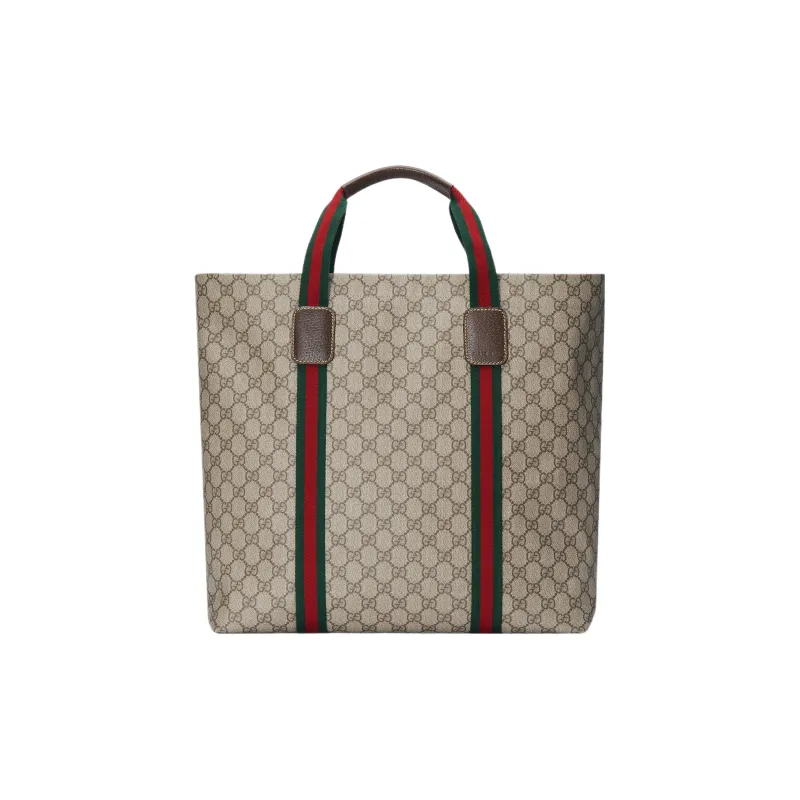 GUCCI Canvas Canvas Bag Tote Bag Shopping Bag Handbag Medium Size Men's Beige/Ebony-0