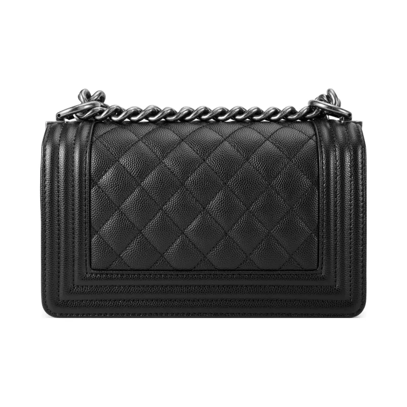 CHANEL Leboy Litchi Grain Cow Leather Handbag, Shoulder Bag, Crossbody Bag Trumpets Women's Black-2