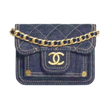 CHANEL Denim Shoulder Bag Crossbody Bag Mini Women's Blue