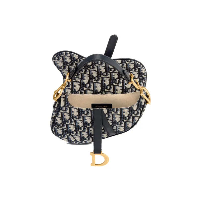 DIOR Saddle Canvas Saddle Bag, One Shoulder Handbag Mini Women's Denim Blue-3