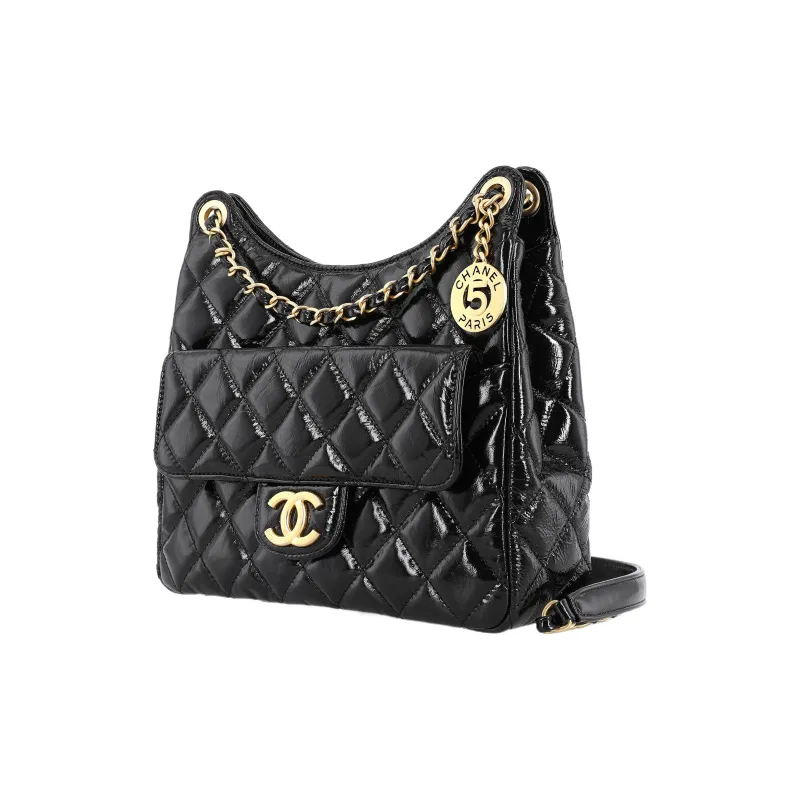 CHANEL Calfskin Hobo Bag, Single Shoulder Crossbody Bag Medium Size Women's Black-1