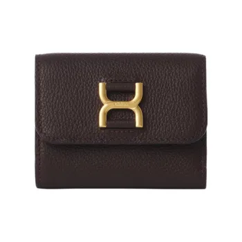 Chloe Marcie Grained Calfskin Card Holder Wallet Small Size Women's Dark Purple Violet