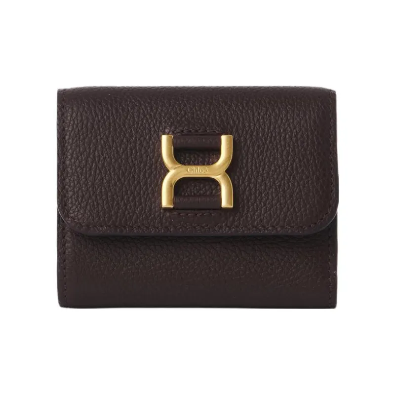 Chloe Marcie Grained Calfskin Card Holder Wallet Small Size Women's Dark Purple Violet-0