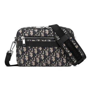 DIOR Printed Fabric With Cow Leather Detail Messenger Bag, Shoulder Bag, Crossbody Bag Regular Men's Beige/Black