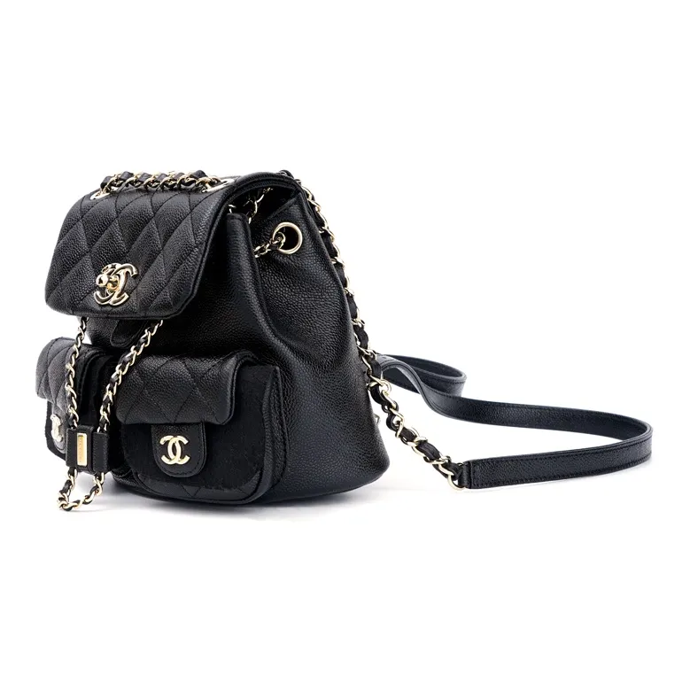 CHANEL Grain Embossed Cow Leather Backpack Trumpets Women's Black-1