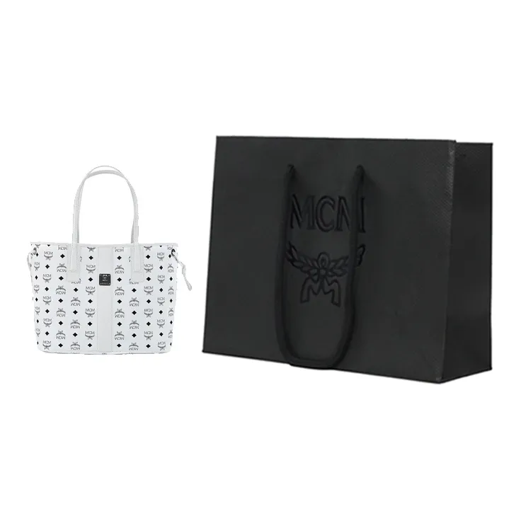 MCM Liz Visetos Canvas With Leather Tote Bag, Shopping Bag, Combo Bag, Handbag, Shoulder Bag Women's White-5