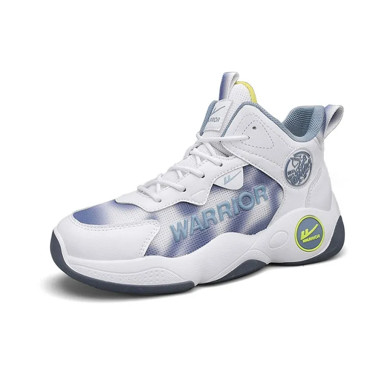 Warrior Height Enhancing Wear Resistant Lightweight Mid Top Basketball Shoes Men's Beige Blue-1