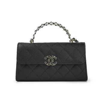 CHANEL Grain Embossed Cow Leather Flap Bag Shoulder Bag Crossbody Bag Handbag Large Size Women's Black