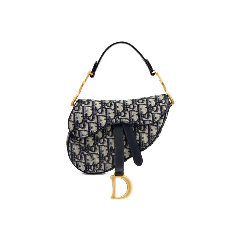 DIOR Saddle Canvas Saddle Bag, One Shoulder Handbag Mini Women's Denim Blue-0