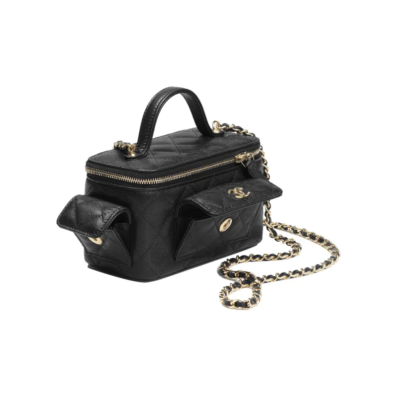 CHANEL Caviar Cow Leather Box Bag, Handbag, Crossbody Bag Women's Black-2