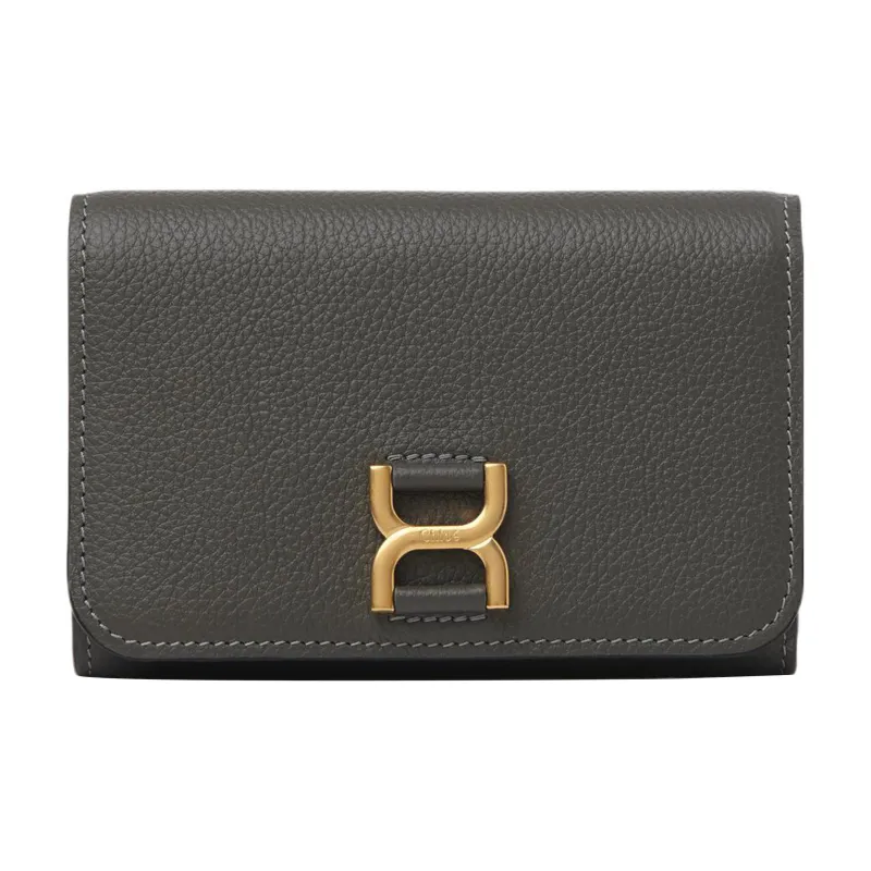 Chloe Marcie Grained Calfskin Wallet Medium Size Women's Elephant Gray-0