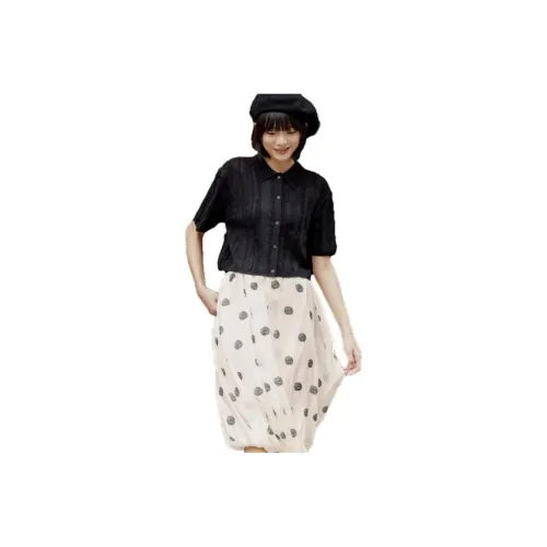 Broadcast Casual Long Skirts Women's Off White With Dots