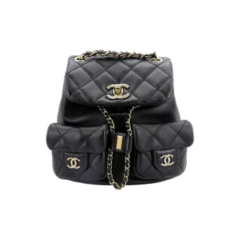 CHANEL Duma Smooth Calf Leather Frog Backpack Small Size Women's Black