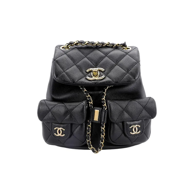 CHANEL Duma Smooth Calf Leather Frog Backpack Trumpets Women's Black-0
