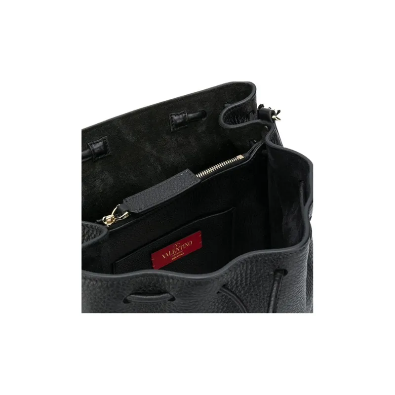 Valentino Rockstud Grained Calfskin Backpack Regular Women's Black-3