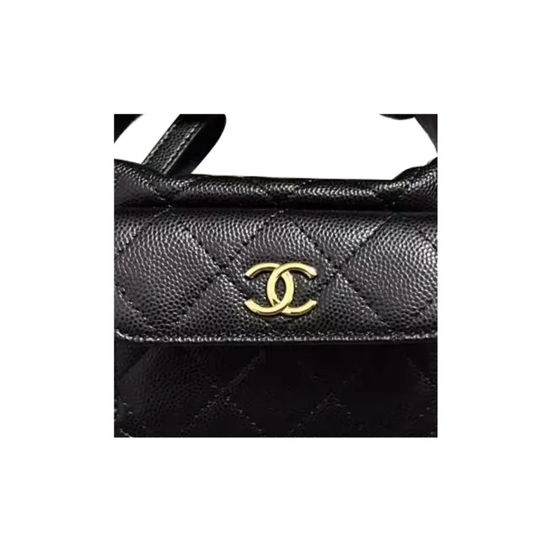 CHANEL Grain Litchi Cow Leather With Caviar Cow Leather Crescent Bag Clutch Handbag Mini Women's Black-5