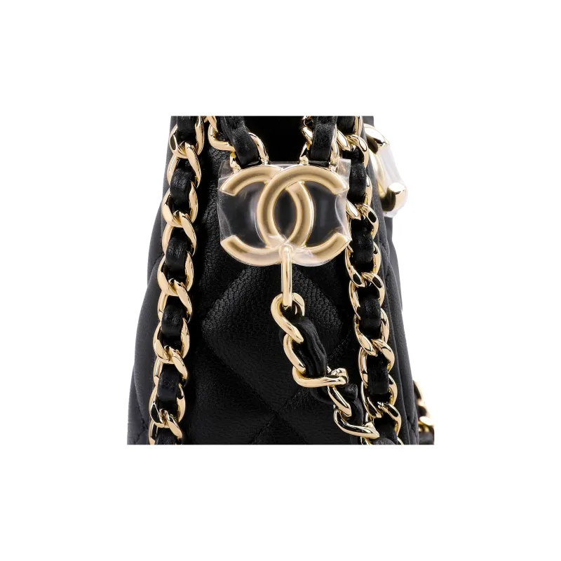 CHANEL Lambskin Dumpling Bag, Hobo Bag, Crossbody Bag, Shoulder Bag Women's Black-4